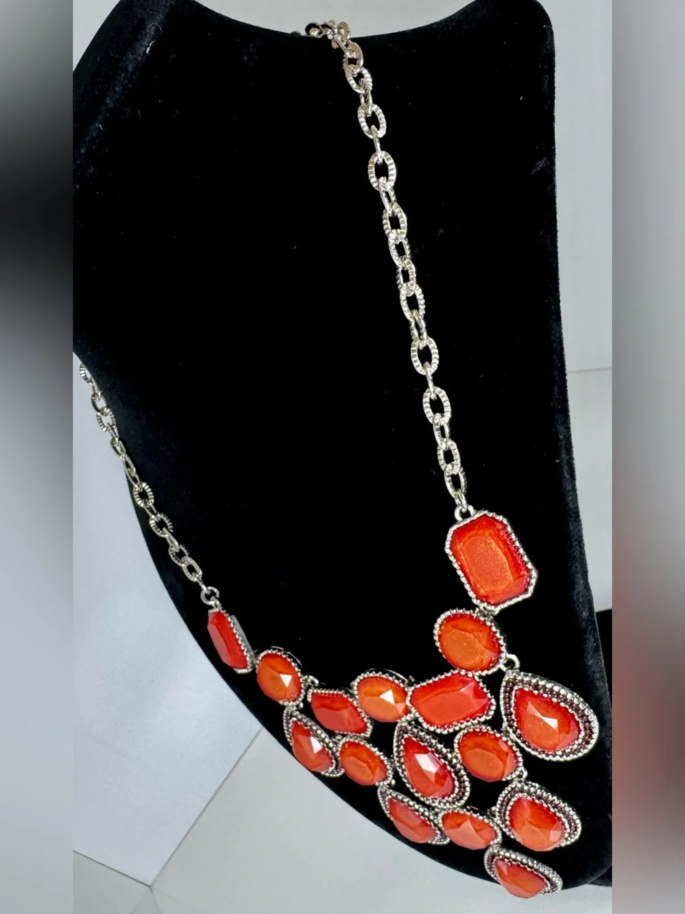 Charming Charlie Statement Orange Multi-Stone Bib Necklace #1754